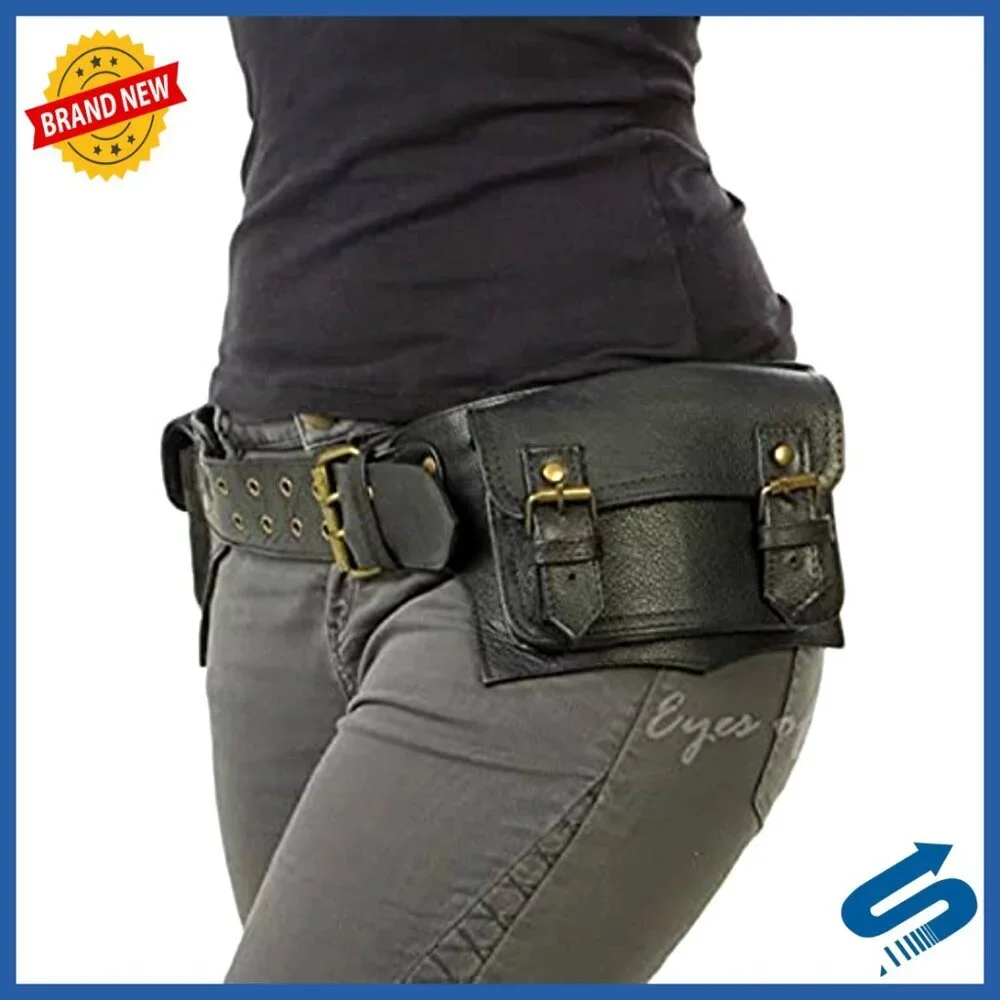 Genuine Leather Messenger Waist Belt Pouch Adjustable Travel Utility